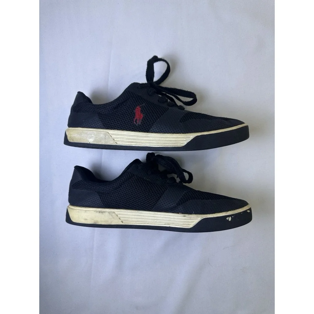Polo Ralph Lauren Sneakers Black Hellidon Men's Sz 9.5 D Canvas‎ Pony Shoes
